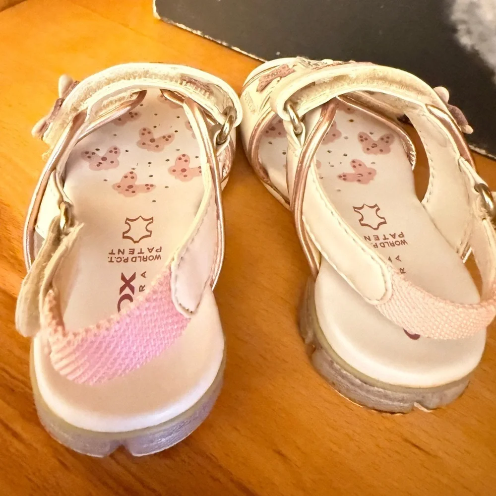 Geox Girls Pearlized Leather Sandals in Cream and Pink